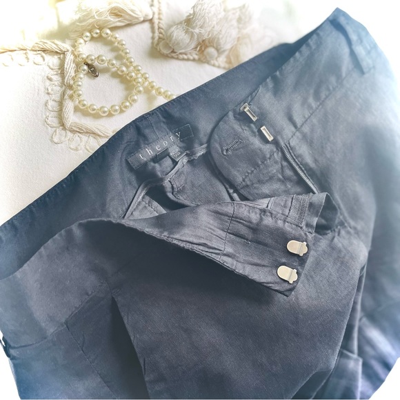 THEORY | 8 | Ruby Black Linen Viscose Lightweight Dress Short Button Cuff Detail - Picture 13 of 15